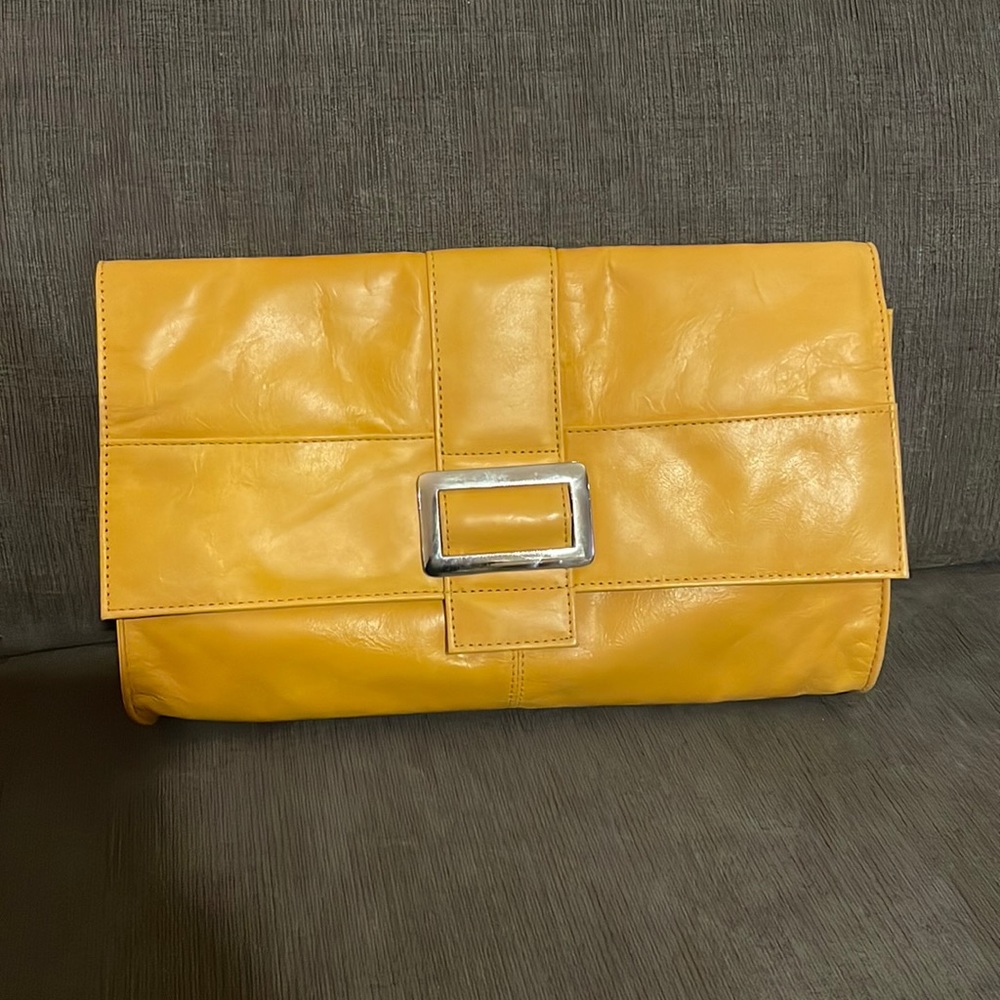 Iris Tyler Yellow Leather Buckle Clutch